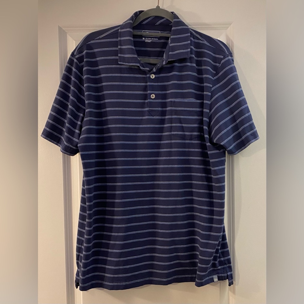 Peter Millar Polo Shirt - Stripe Navy - Sz M - Like New Condition